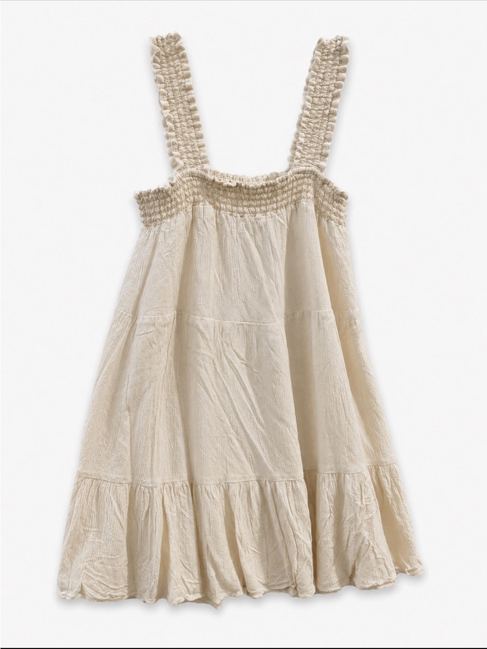 American Eagle Cream Smocked Tiered Mini Dress Size Medium Boho Cottagecore